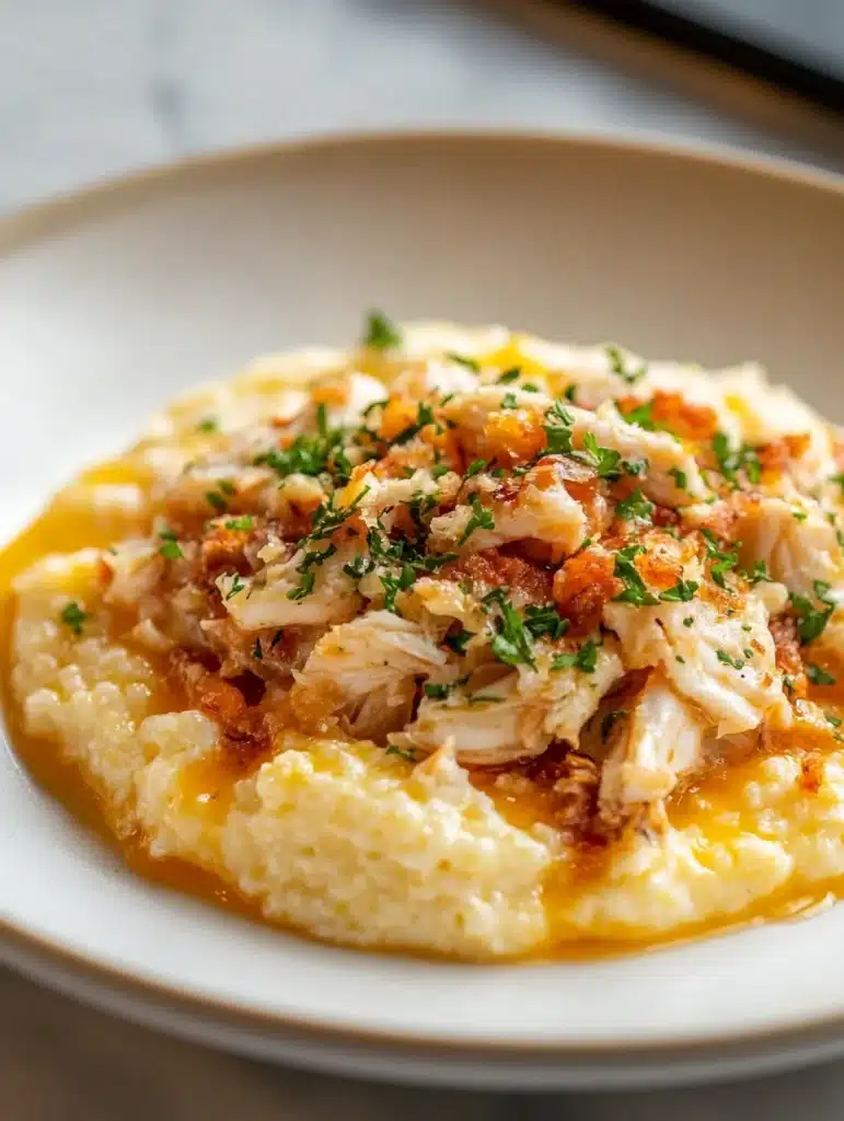 Spicy Butter Garlic Crab & Cheese Grits