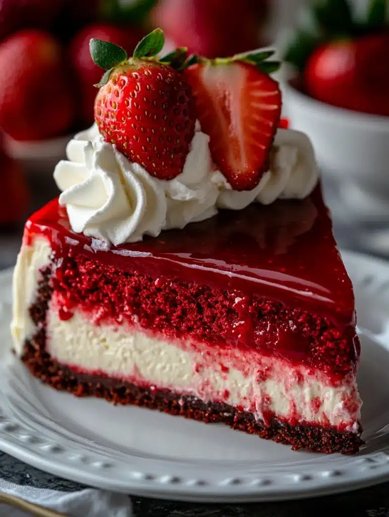 Ultimate Red Velvet Cheesecake with Strawberry Swirl